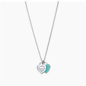 Tiffany & Co. Silver and Teal Double Heart Necklace